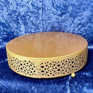 Decorative Gold Metal Cake Stand with Filigree Base 9 1/2 inch